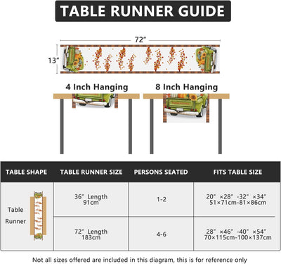 Thanksgiving Table Runner, Fall Table Runner Thanksgiving Decorations Green Truck Thanksgiving Table Decorations for Indoor Outdoor Thanksgiving Party Dining Table Decor (13" X 72")