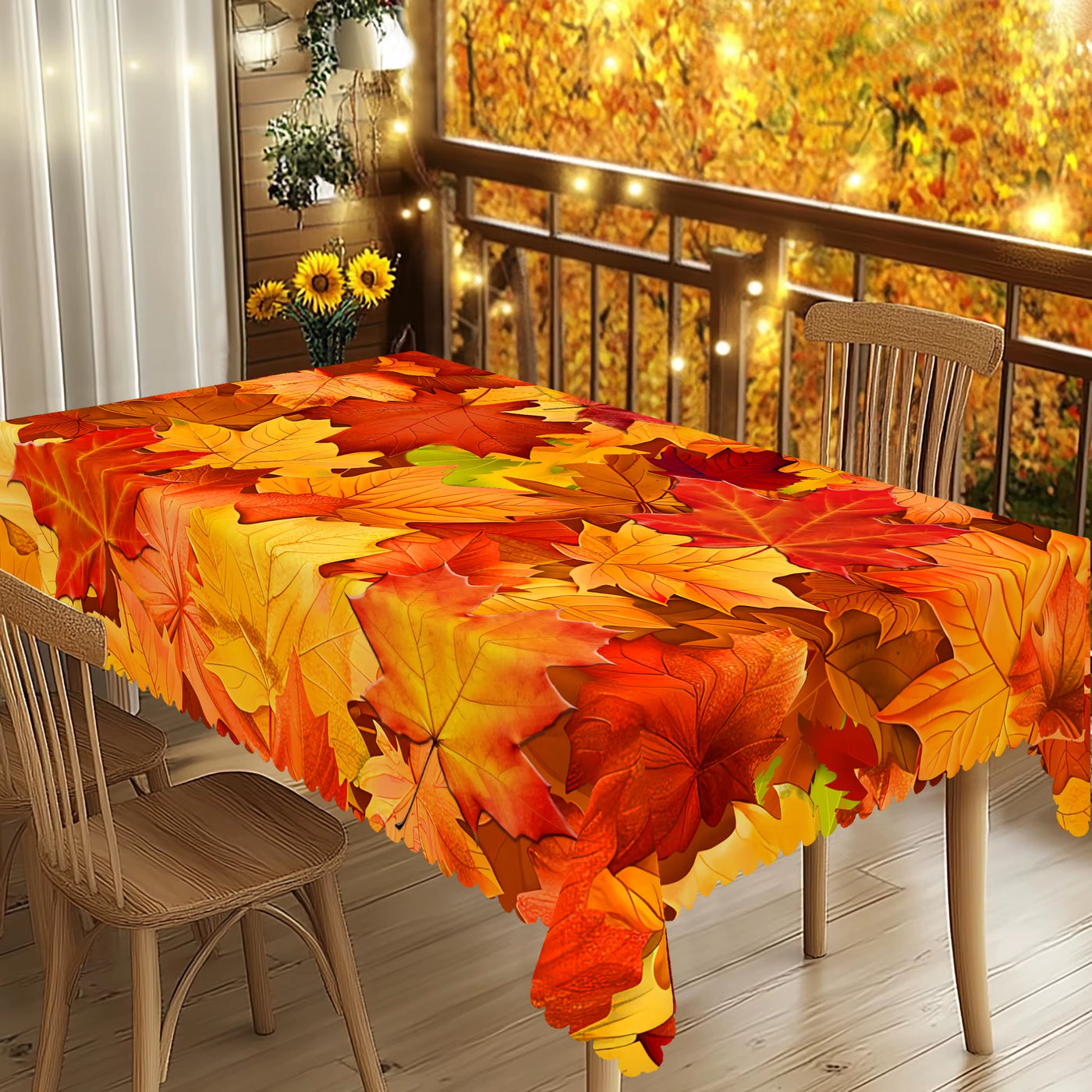Gnizamafall Autumn Decoration Thanksgiving Gift Rectangular round Tablecloth, Maple Leaf Pattern Design, Thanksgiving Decoration