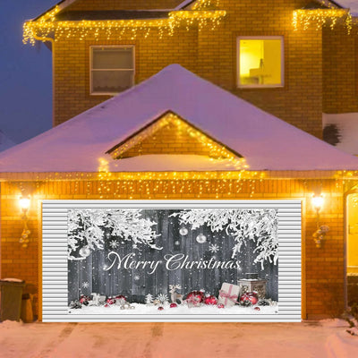 Christmas Garage Door Cover Large 16X7 FT with Snowflakes Design for Holiday Decorations Easy Install Durable Polyester