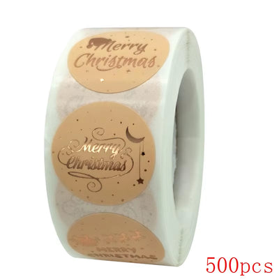 Merry Christmas Stickers Gold Stamping Christmas Label for Child Gift Decor Shop Product Packaging Stickers Label 50-500Pcs