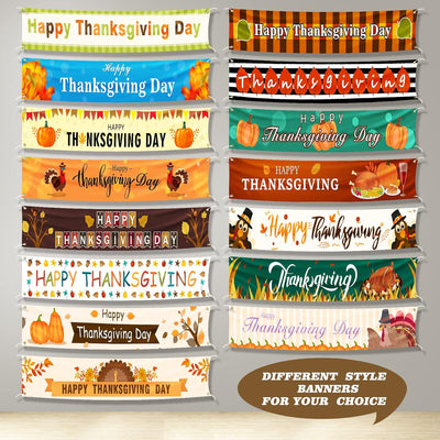 Large Happy Thanksgiving Banner Thanksgiving Decorations Autumn Banner Thanksgiving Turkey Maple Leaf Pumpkin Logo Banner for Thanksgiving Party Outdoor and Indoor Decoration with 4 Brass Grommets 120 Inches X 20 Inches (Colour4)