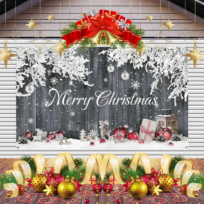 Christmas Garage Door Cover Large 16X7 FT with Snowflakes Design for Holiday Decorations Easy Install Durable Polyester