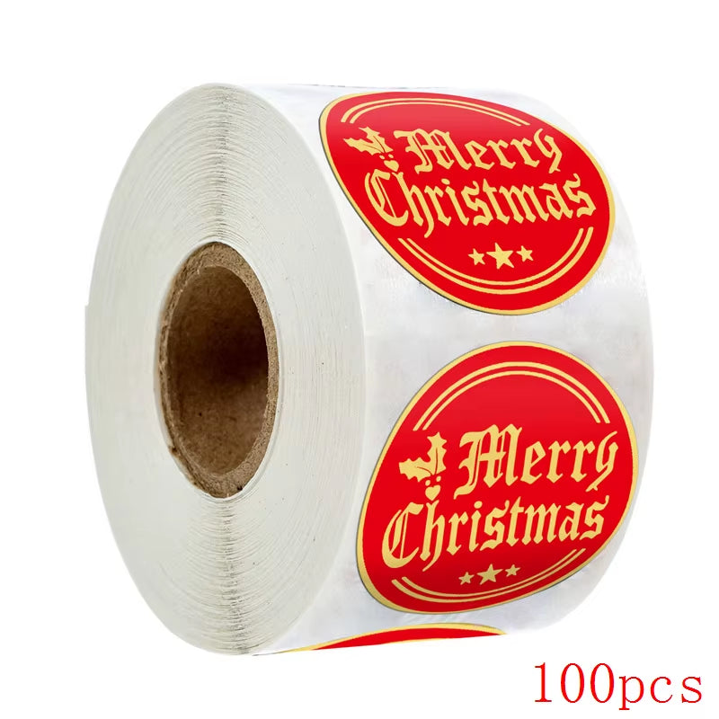 Merry Christmas Stickers Gold Stamping Christmas Label for Child Gift Decor Shop Product Packaging Stickers Label 50-500Pcs