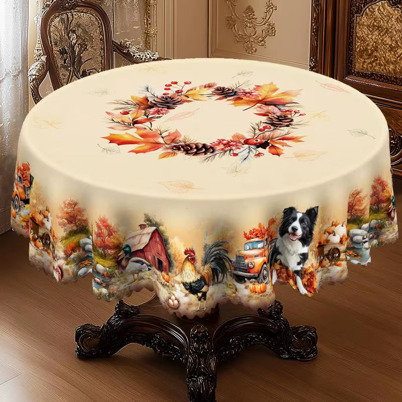 Gnizamaautumn Decoration Thanksgiving Gift round Rectangle Tablecloth, Pumpkin, Puppy, Rooster, Truck Design, Thanksgiving Gift,