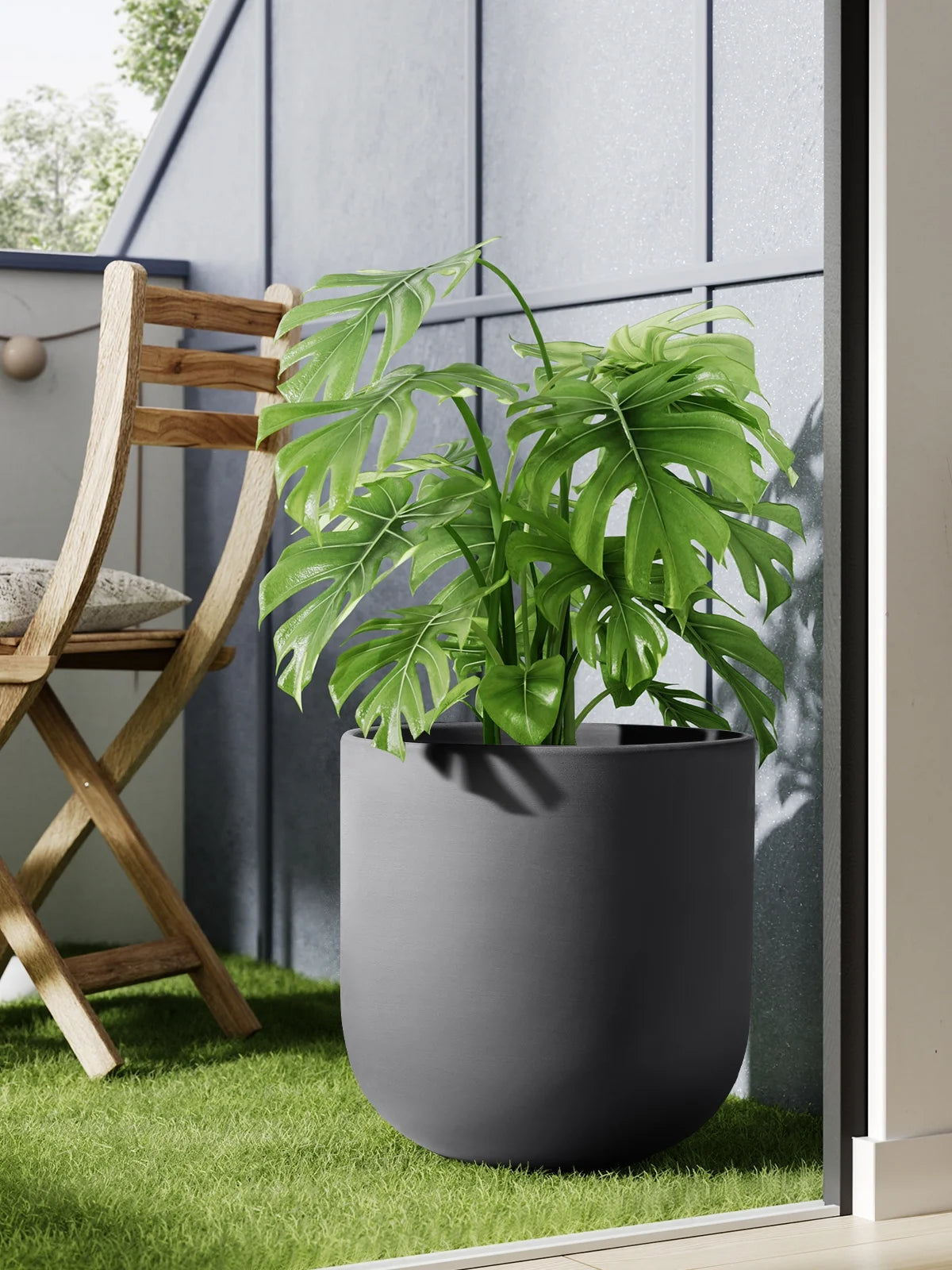 10" Plant Pots, Ceramic Flower Pots with Drainage Hole & Plug, Indoor Planter for Outdoor Decorative,Charcoal Gray