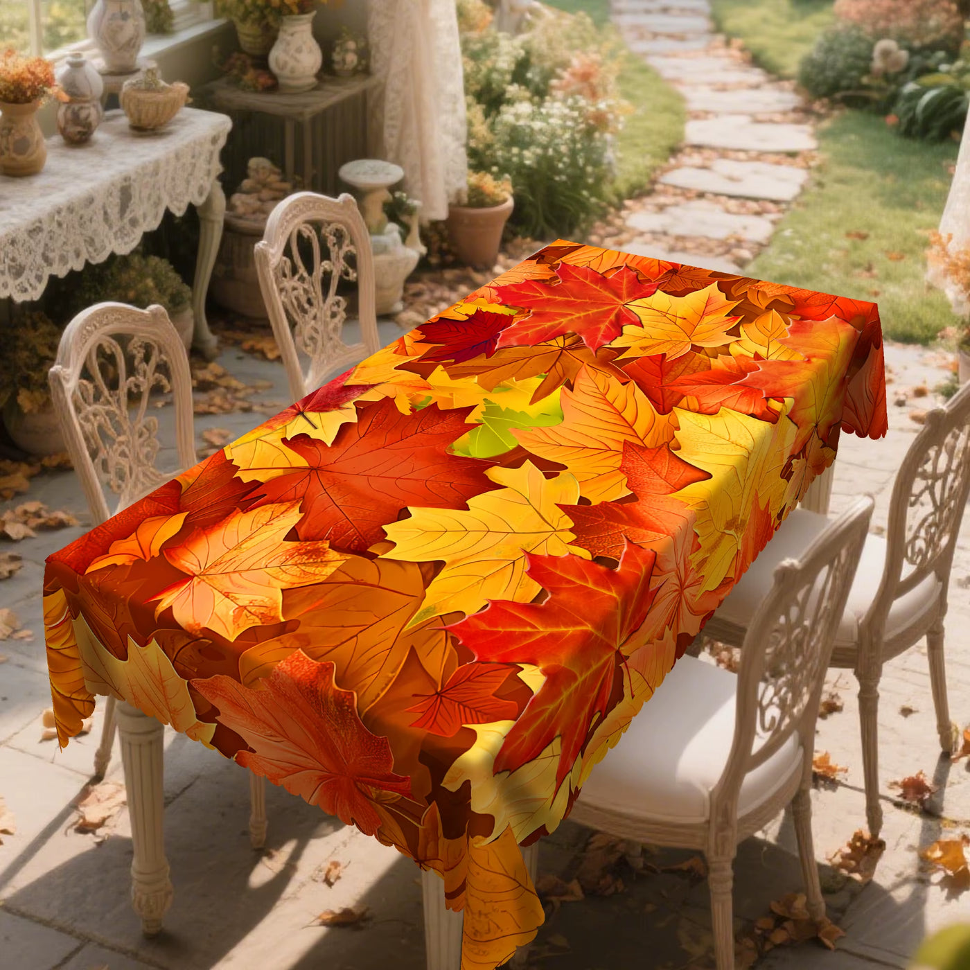 Gnizamafall Autumn Decoration Thanksgiving Gift Rectangular round Tablecloth, Maple Leaf Pattern Design, Thanksgiving Decoration