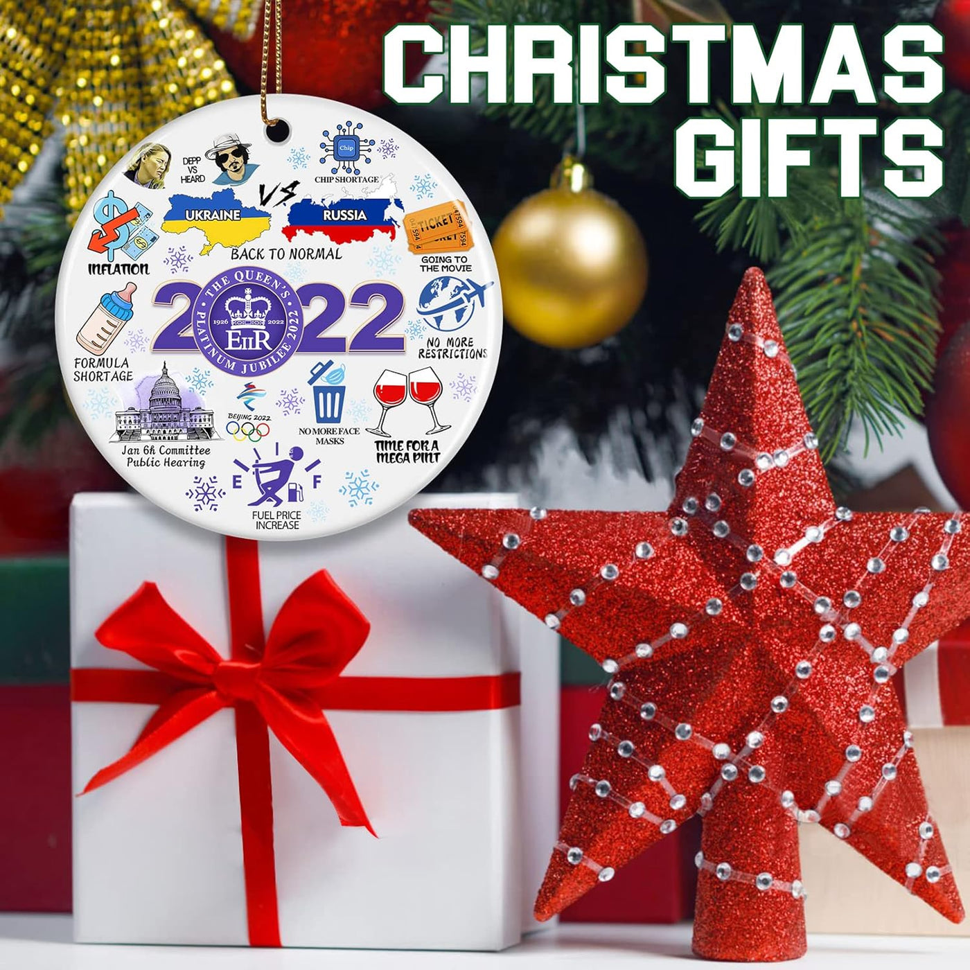 Funny 2022 Christmas Ornaments,  2022 Christmas Hanging Ornament Christmas Tree Ornaments Year in Review Ornament Ceramic Christmas Ornament - Christmas Tree Decor