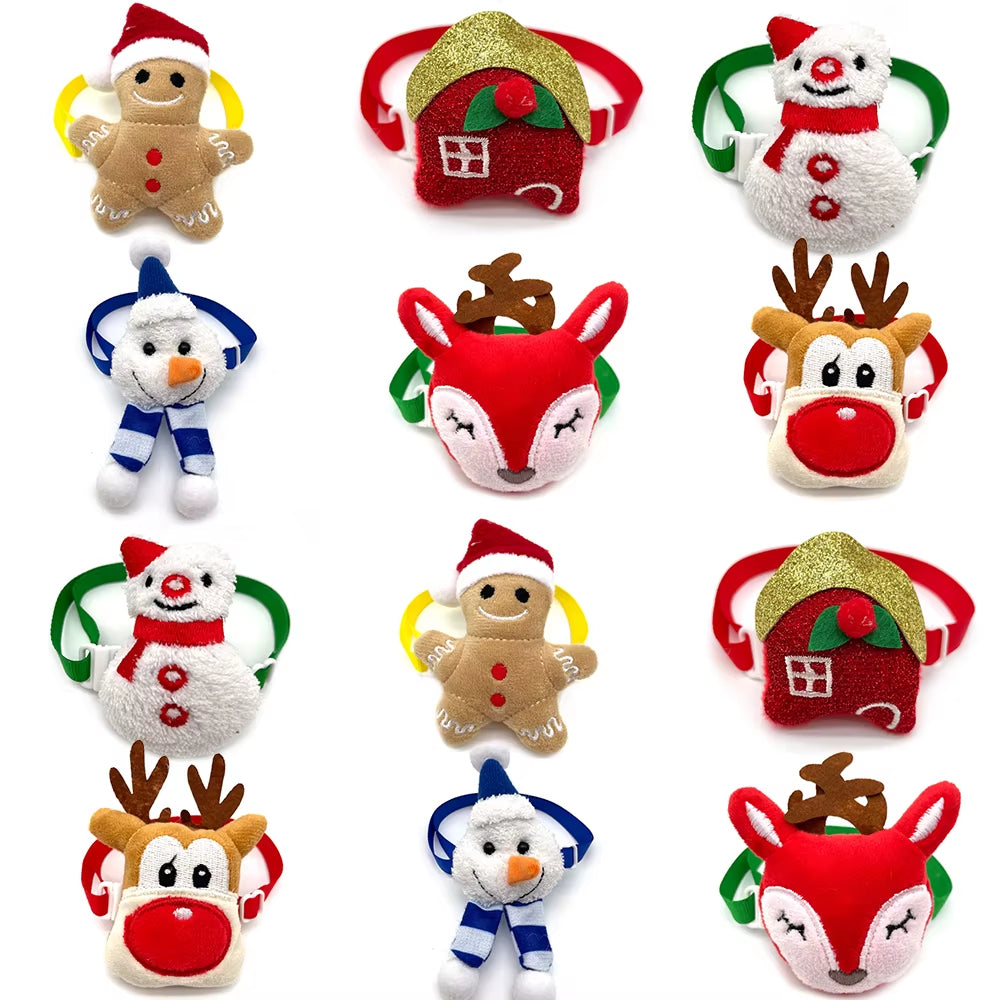 50/100Pcs Christmas Pet Product Small Dogs Bowties Neckties Xmas Snowman Deer Dog Cat Bowties Dog Grooming Products Pet Supplies