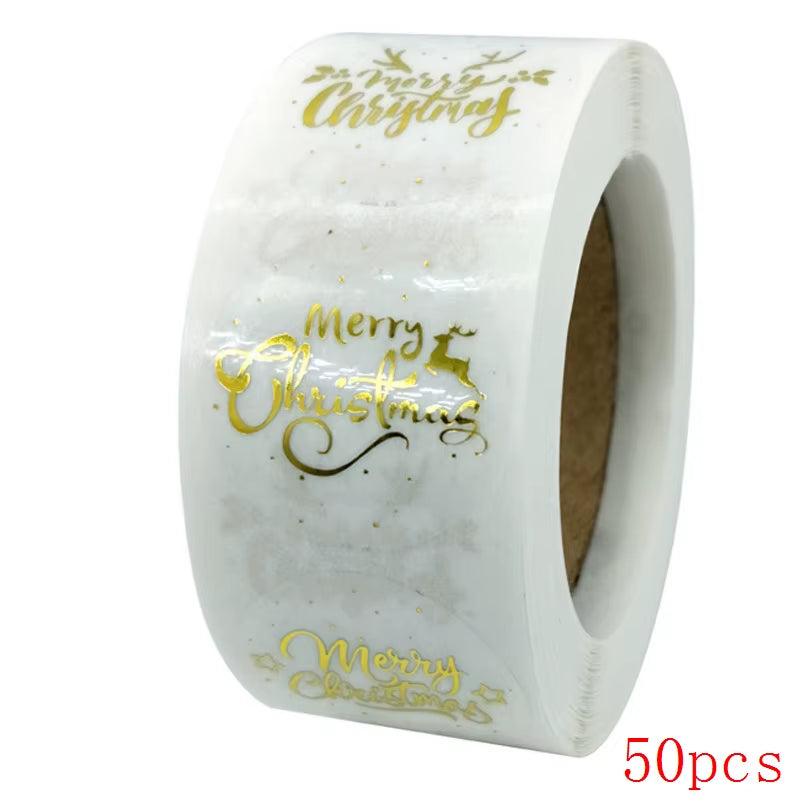 Merry Christmas Stickers Gold Stamping Christmas Label for Child Gift Decor Shop Product Packaging Stickers Label 50-500Pcs