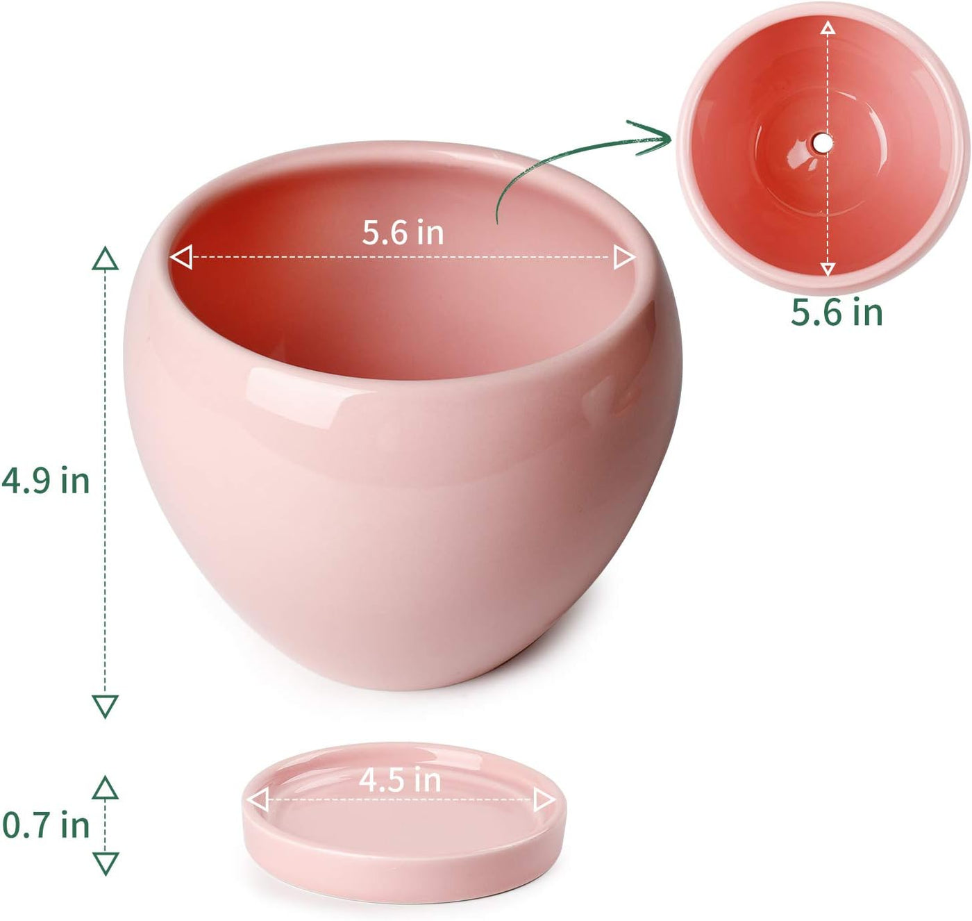 052503 Ceramic Plant Pot Planter - 5.6 Inches Pink Planter for Indoor Plants Flower Succulent with Drainage Hole & Saucer