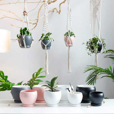 052503 Ceramic Plant Pot Planter - 5.6 Inches Pink Planter for Indoor Plants Flower Succulent with Drainage Hole & Saucer