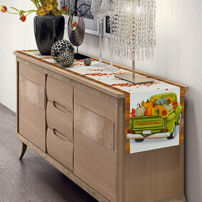 Thanksgiving Table Runner, Fall Table Runner Thanksgiving Decorations Green Truck Thanksgiving Table Decorations for Indoor Outdoor Thanksgiving Party Dining Table Decor (13" X 72")