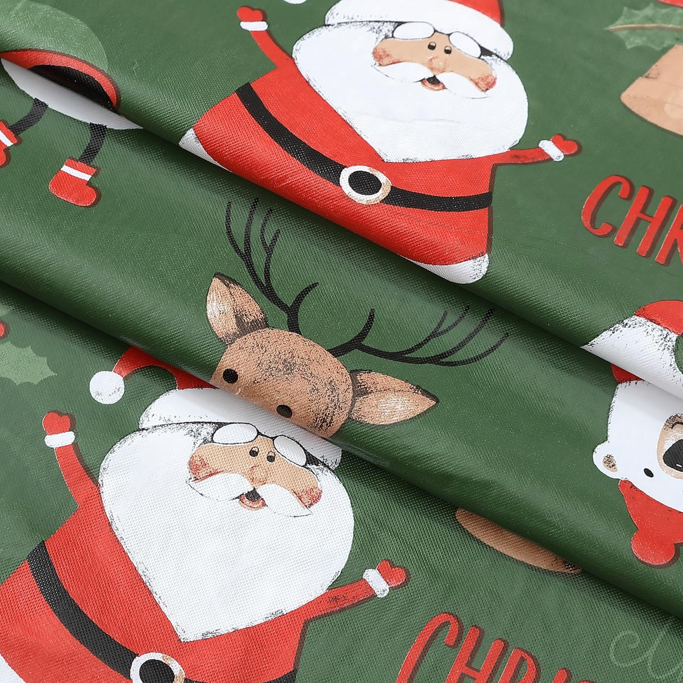 Holiday Critters Christmas Vinyl Tablecloth with Flannel Backing – 52 X 52 Inch Square – Cute Santa, Snowman, Penguin, Elves & Reindeer Print Easy-Care Wipe Clean Table Cover