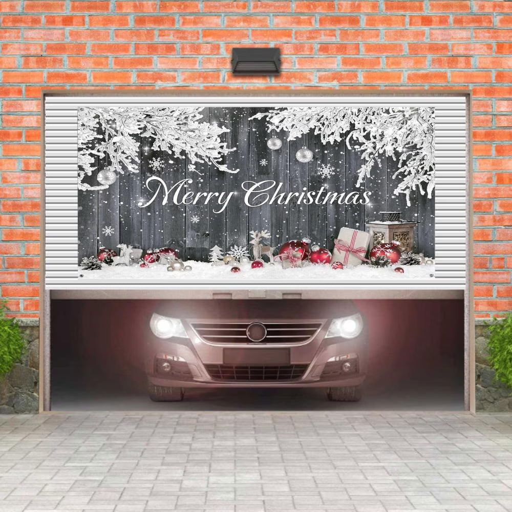 Christmas Garage Door Cover Large 16X7 FT with Snowflakes Design for Holiday Decorations Easy Install Durable Polyester