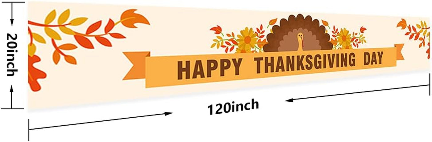 Large Happy Thanksgiving Banner Thanksgiving Decorations Autumn Banner Thanksgiving Turkey Maple Leaf Pumpkin Logo Banner for Thanksgiving Party Outdoor and Indoor Decoration with 4 Brass Grommets 120 Inches X 20 Inches (Colour4)