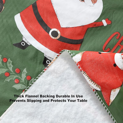 Holiday Critters Christmas Vinyl Tablecloth with Flannel Backing – 52 X 52 Inch Square – Cute Santa, Snowman, Penguin, Elves & Reindeer Print Easy-Care Wipe Clean Table Cover
