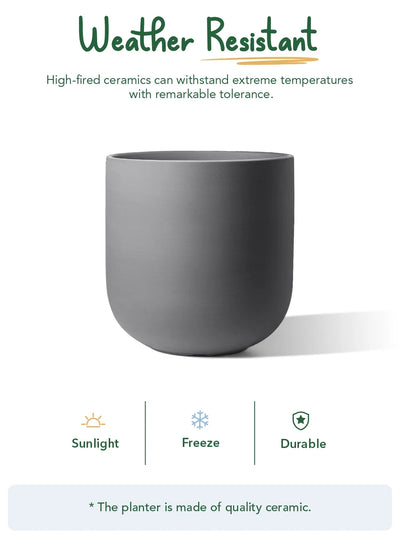 10" Plant Pots, Ceramic Flower Pots with Drainage Hole & Plug, Indoor Planter for Outdoor Decorative,Charcoal Gray