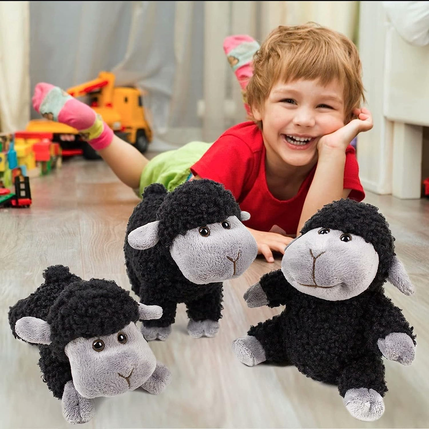 Lamb Stuffed Animal Sheep Plush Toy 3 Pcs Cute and Super Soft Nursery Home Decor Bedroom Small Gift for Kids Boys and Girls Companions Black