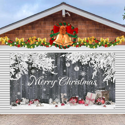 Christmas Garage Door Cover Large 16X7 FT with Snowflakes Design for Holiday Decorations Easy Install Durable Polyester