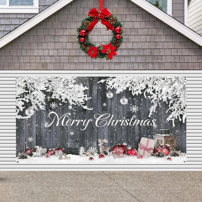 Christmas Garage Door Cover Large 16X7 FT with Snowflakes Design for Holiday Decorations Easy Install Durable Polyester