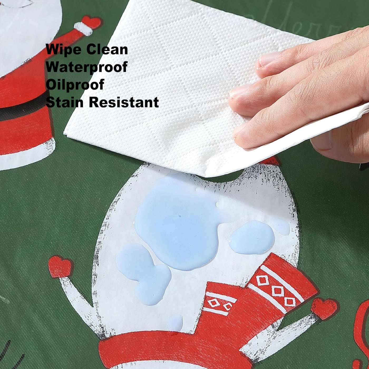 Holiday Critters Christmas Vinyl Tablecloth with Flannel Backing – 52 X 52 Inch Square – Cute Santa, Snowman, Penguin, Elves & Reindeer Print Easy-Care Wipe Clean Table Cover