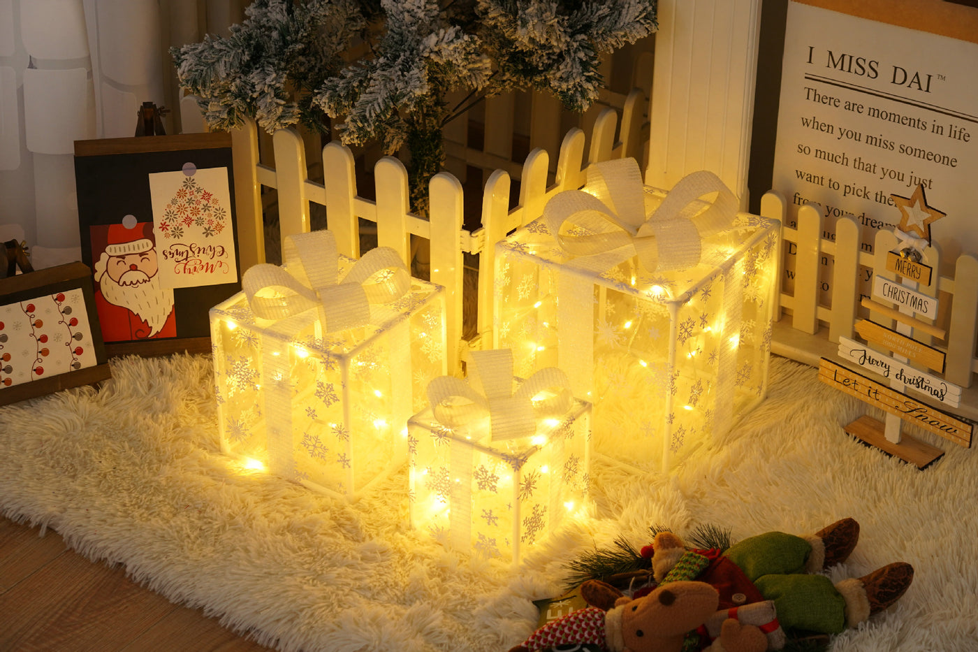 Remote Control Christmas Gift Box Lights Christmas Three-Piece Decoration