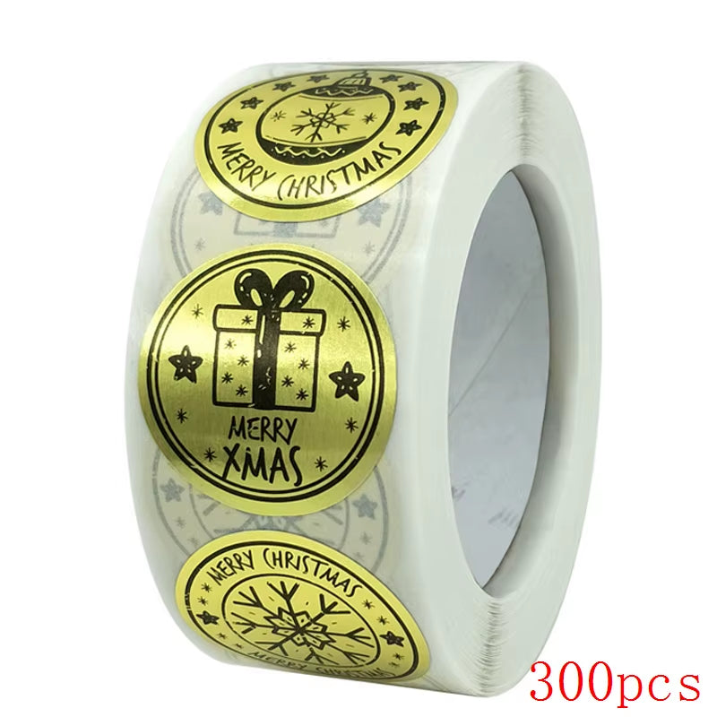 Merry Christmas Stickers Gold Stamping Christmas Label for Child Gift Decor Shop Product Packaging Stickers Label 50-500Pcs