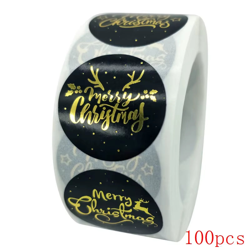 Merry Christmas Stickers Gold Stamping Christmas Label for Child Gift Decor Shop Product Packaging Stickers Label 50-500Pcs