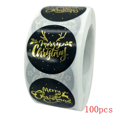 Merry Christmas Stickers Gold Stamping Christmas Label for Child Gift Decor Shop Product Packaging Stickers Label 50-500Pcs