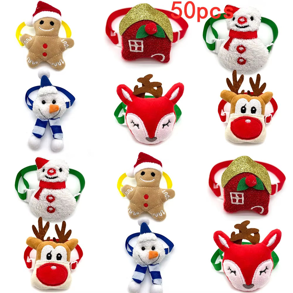 50/100Pcs Christmas Pet Product Small Dogs Bowties Neckties Xmas Snowman Deer Dog Cat Bowties Dog Grooming Products Pet Supplies