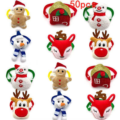 50/100Pcs Christmas Pet Product Small Dogs Bowties Neckties Xmas Snowman Deer Dog Cat Bowties Dog Grooming Products Pet Supplies