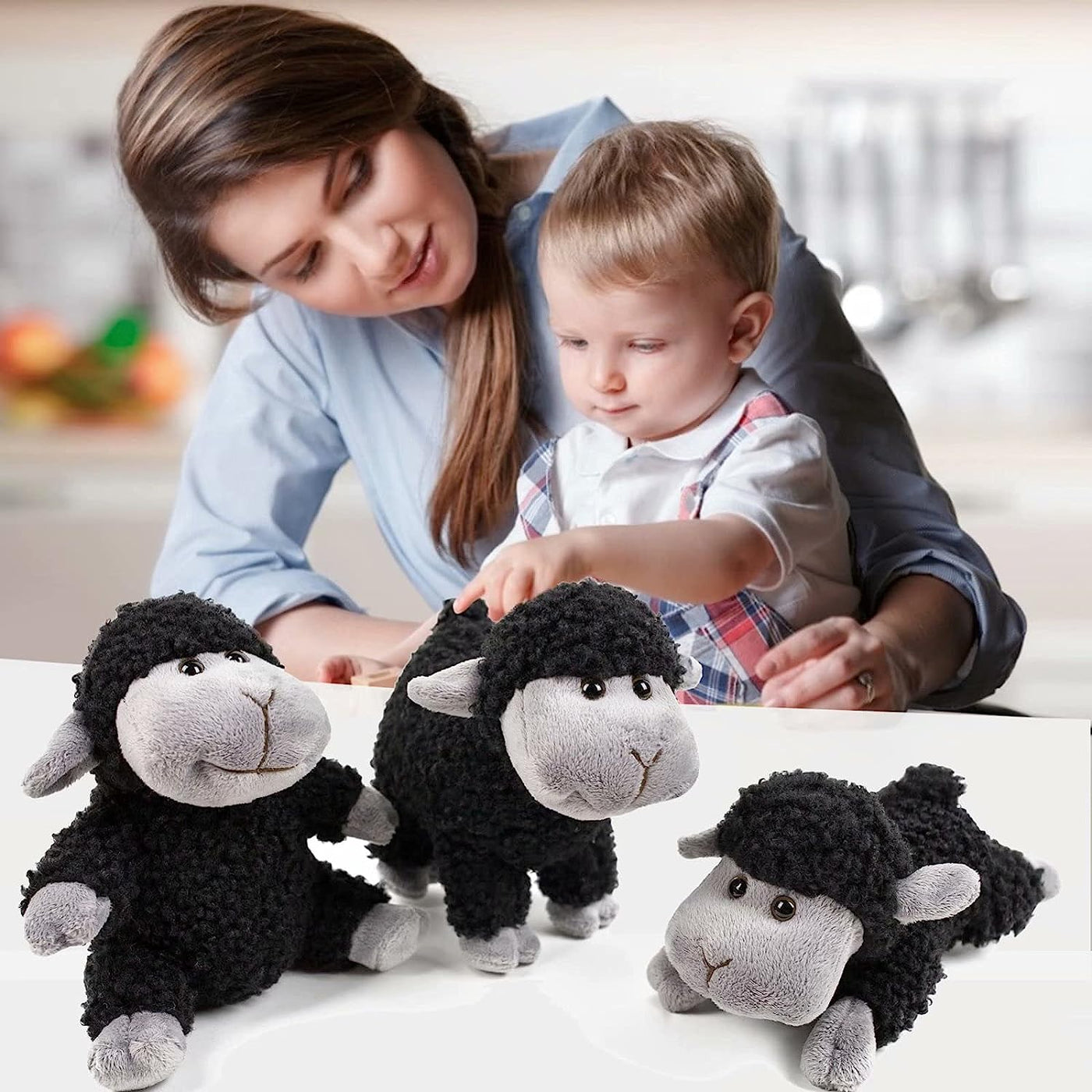 Lamb Stuffed Animal Sheep Plush Toy 3 Pcs Cute and Super Soft Nursery Home Decor Bedroom Small Gift for Kids Boys and Girls Companions Black
