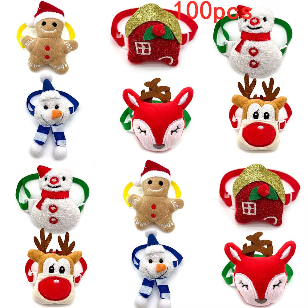 50/100Pcs Christmas Pet Product Small Dogs Bowties Neckties Xmas Snowman Deer Dog Cat Bowties Dog Grooming Products Pet Supplies