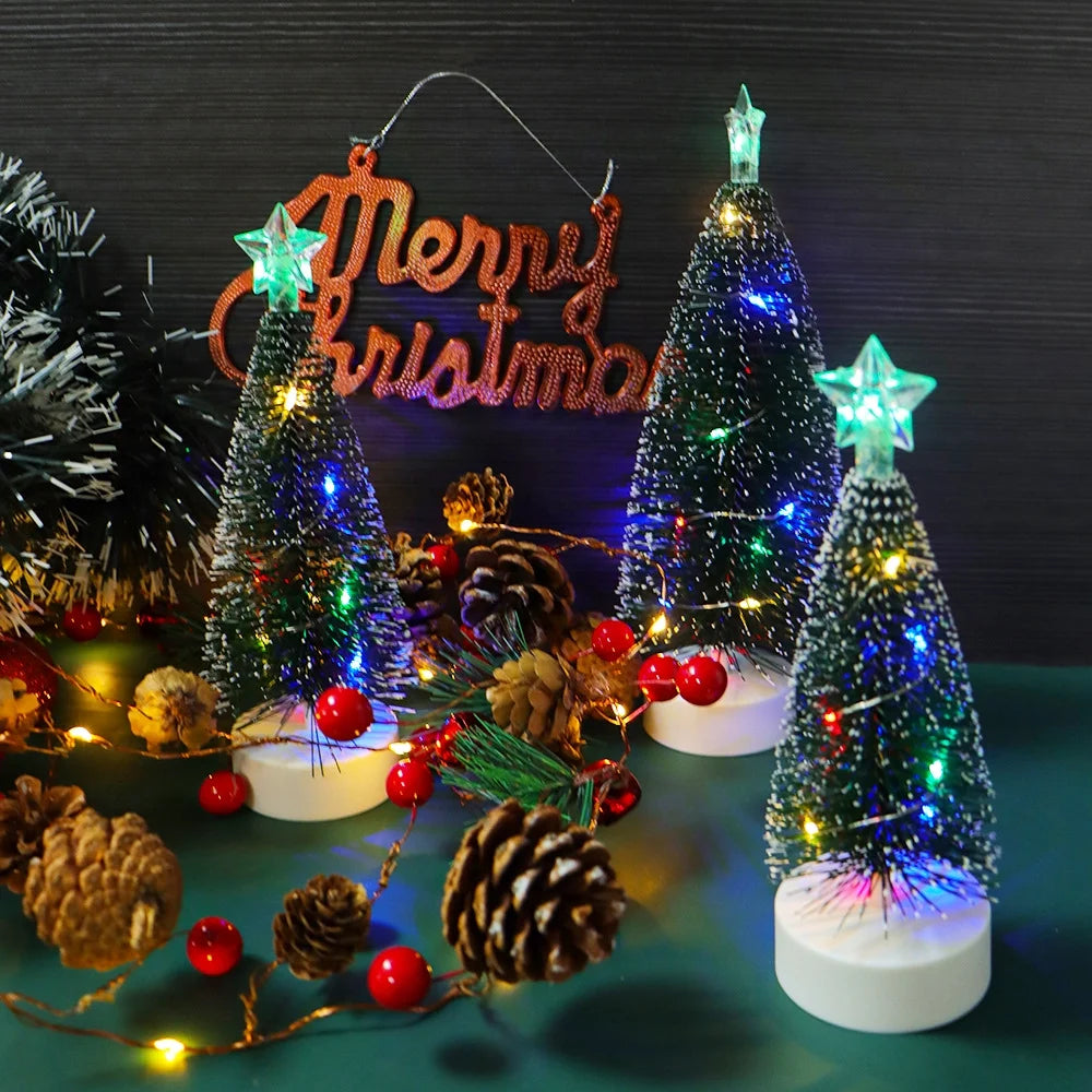 Christmas Decorations Mini Christmas Trees 3Pcs,Desktop Xmas Tree with Light String - Colorful