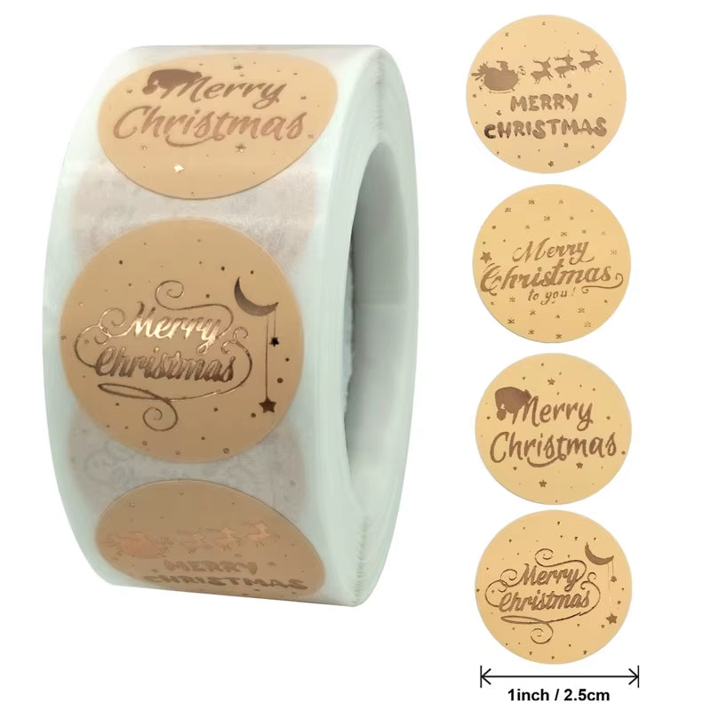 Merry Christmas Stickers Gold Stamping Christmas Label for Child Gift Decor Shop Product Packaging Stickers Label 50-500Pcs
