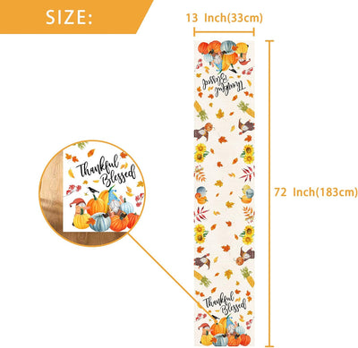 Thanksgiving Table Runner 72 Inch Long, Burlap Thanksgiving Runners for Table Coffee Dining, Thanksgiving Pumpkin Gnome Decor Farmhouse Table Runner Kitchen Decor