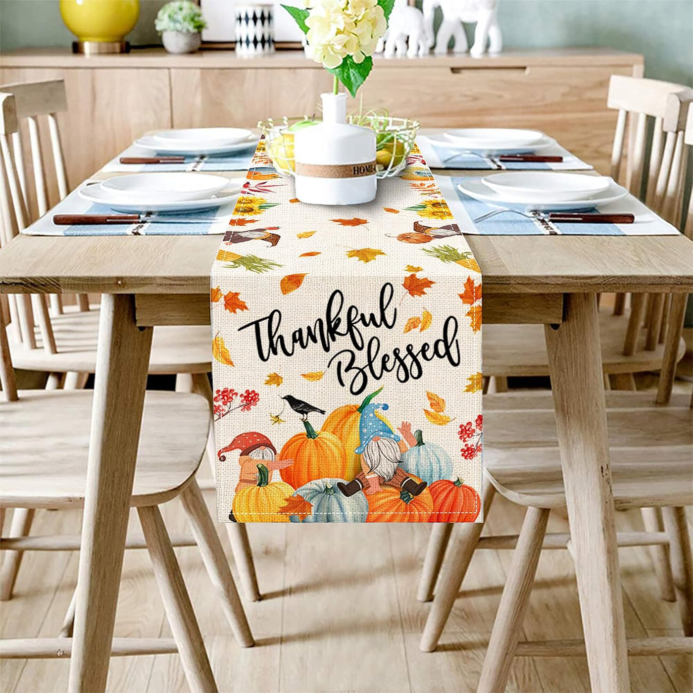 Thanksgiving Table Runner 72 Inch Long, Burlap Thanksgiving Runners for Table Coffee Dining, Thanksgiving Pumpkin Gnome Decor Farmhouse Table Runner Kitchen Decor