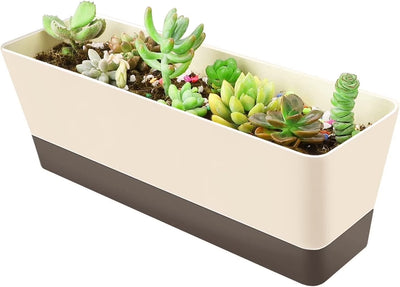 1 Pcs Plastic Succulent Plant Pot, Rectangular Plant Pot with Drainage Holes, Long Shallow Pot for Bay Window, Kitchen Windowsill, Shelf, Coffee Table