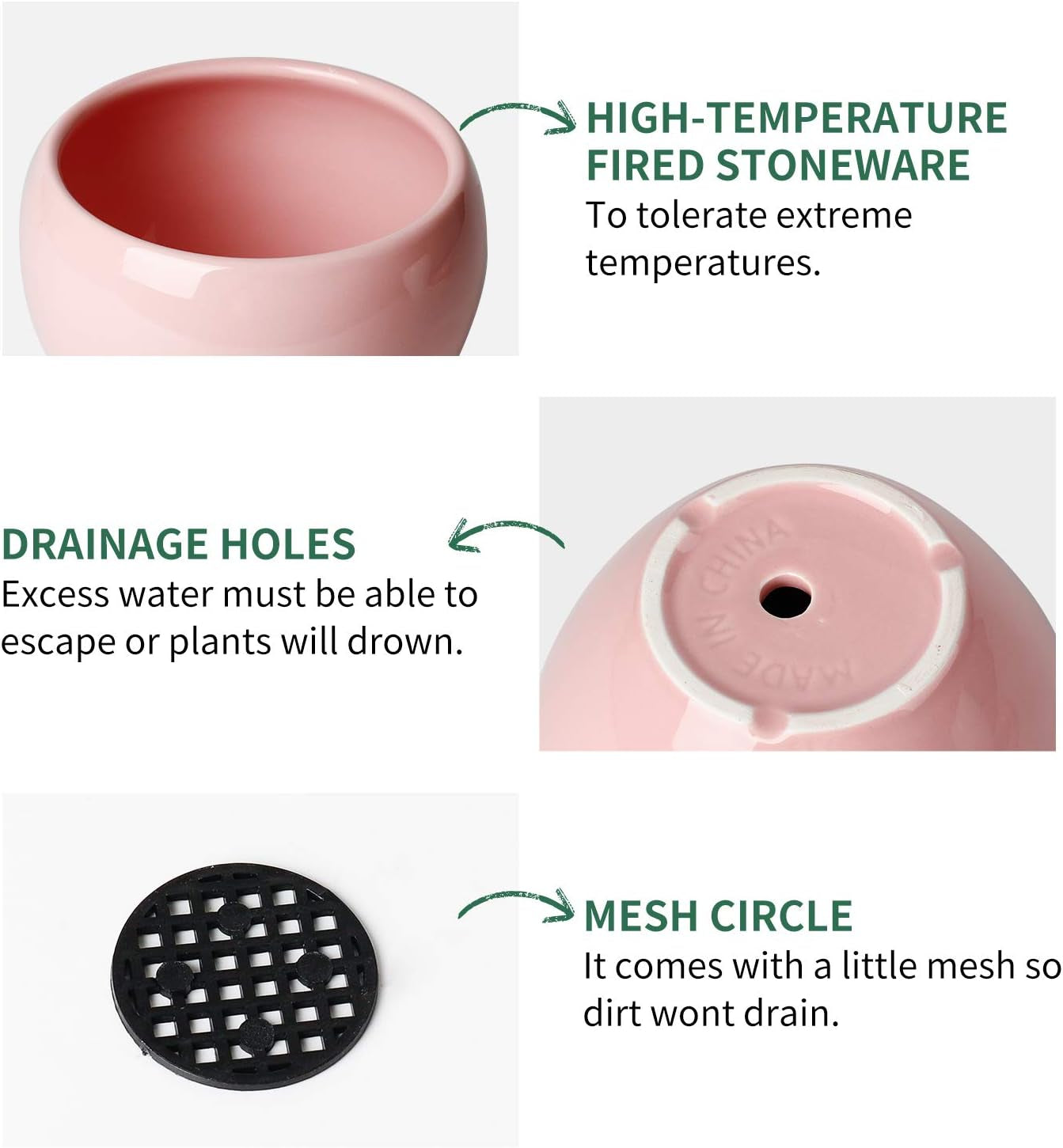 052503 Ceramic Plant Pot Planter - 5.6 Inches Pink Planter for Indoor Plants Flower Succulent with Drainage Hole & Saucer