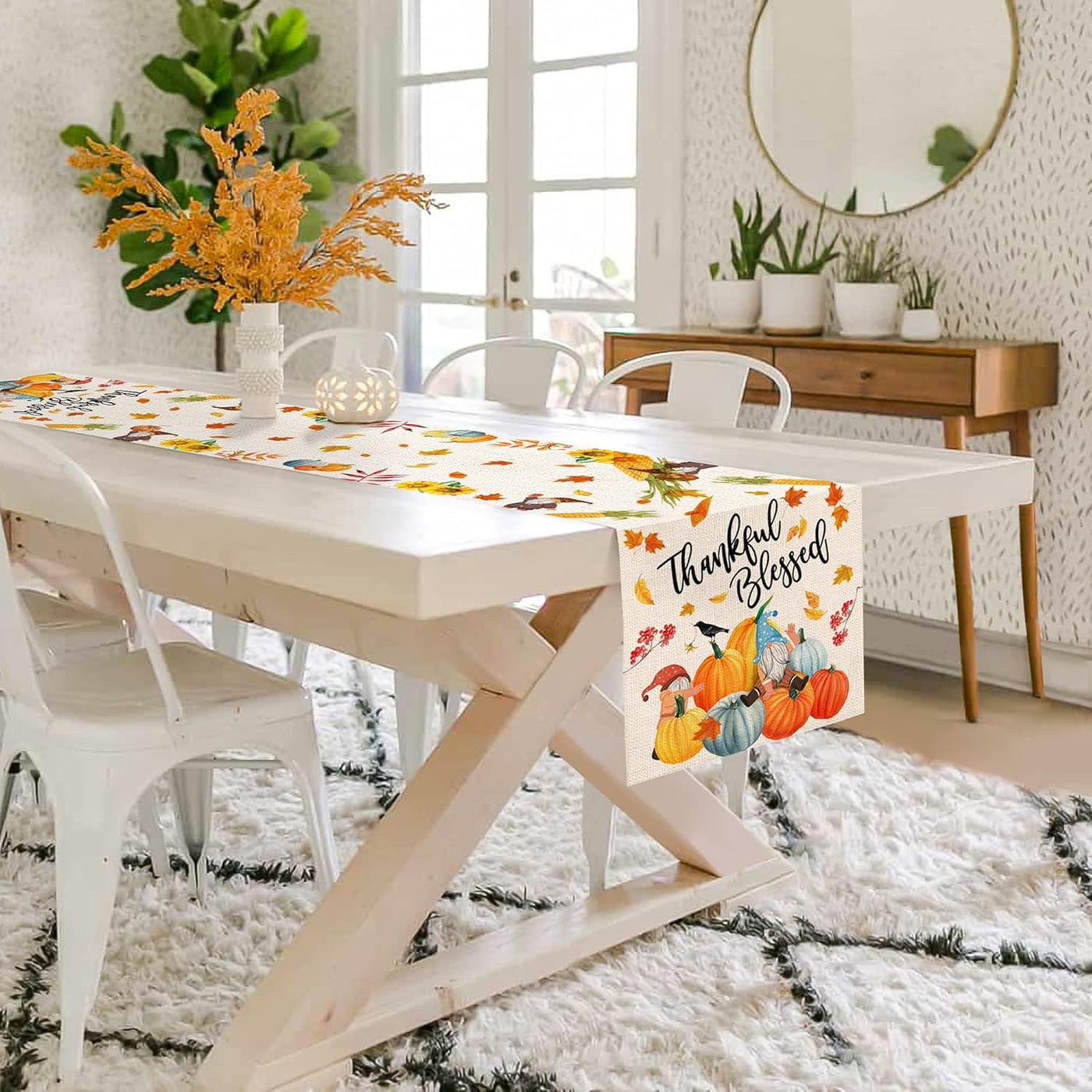 Thanksgiving Table Runner 72 Inch Long, Burlap Thanksgiving Runners for Table Coffee Dining, Thanksgiving Pumpkin Gnome Decor Farmhouse Table Runner Kitchen Decor