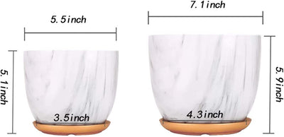 7 Inch Plant Pot with Drainage and Saucer, 5.5 Inch Ceramic Planters Indoor Plants, Flower Pot Outdoor, Marble Planter Pink Indoor Pots for Plants (7"+5.5" Plant Pot and Gold Saucers Inculded)