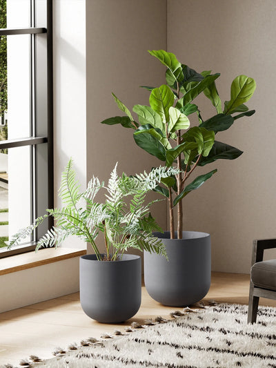 10" Plant Pots, Ceramic Flower Pots with Drainage Hole & Plug, Indoor Planter for Outdoor Decorative,Charcoal Gray