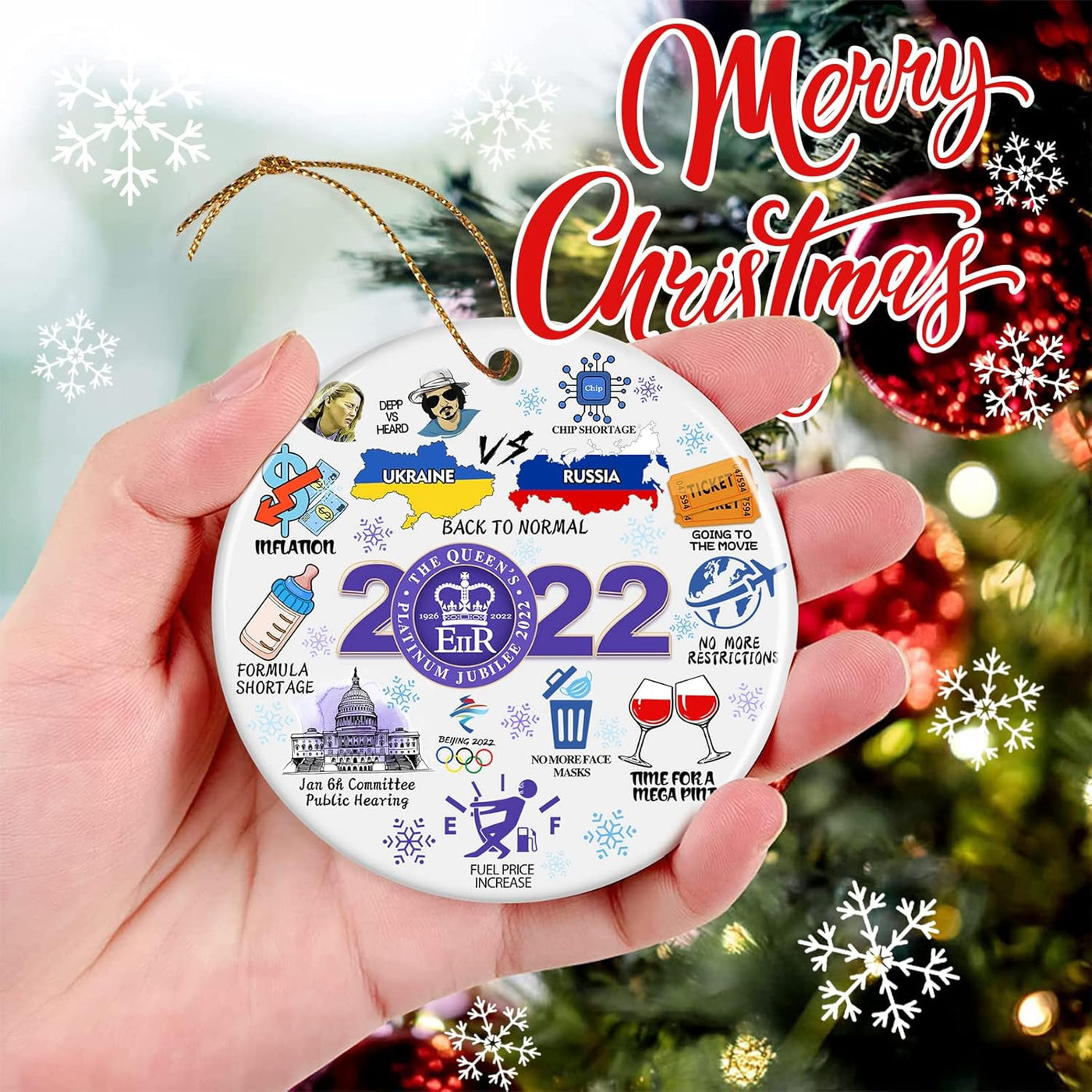 Funny 2022 Christmas Ornaments,  2022 Christmas Hanging Ornament Christmas Tree Ornaments Year in Review Ornament Ceramic Christmas Ornament - Christmas Tree Decor