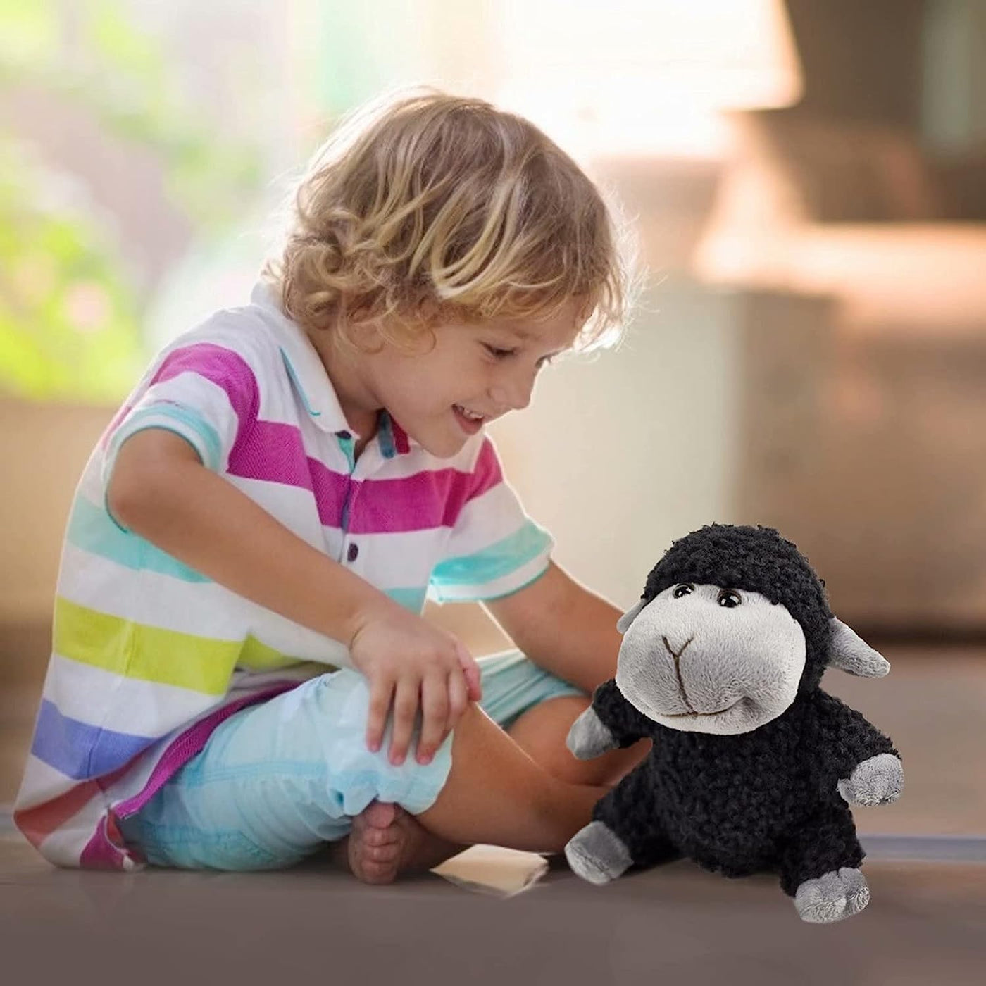 Lamb Stuffed Animal Sheep Plush Toy 3 Pcs Cute and Super Soft Nursery Home Decor Bedroom Small Gift for Kids Boys and Girls Companions Black