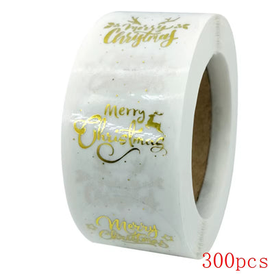 Merry Christmas Stickers Gold Stamping Christmas Label for Child Gift Decor Shop Product Packaging Stickers Label 50-500Pcs