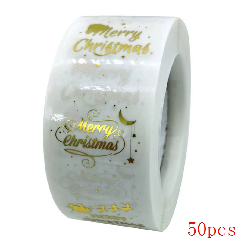 Merry Christmas Stickers Gold Stamping Christmas Label for Child Gift Decor Shop Product Packaging Stickers Label 50-500Pcs