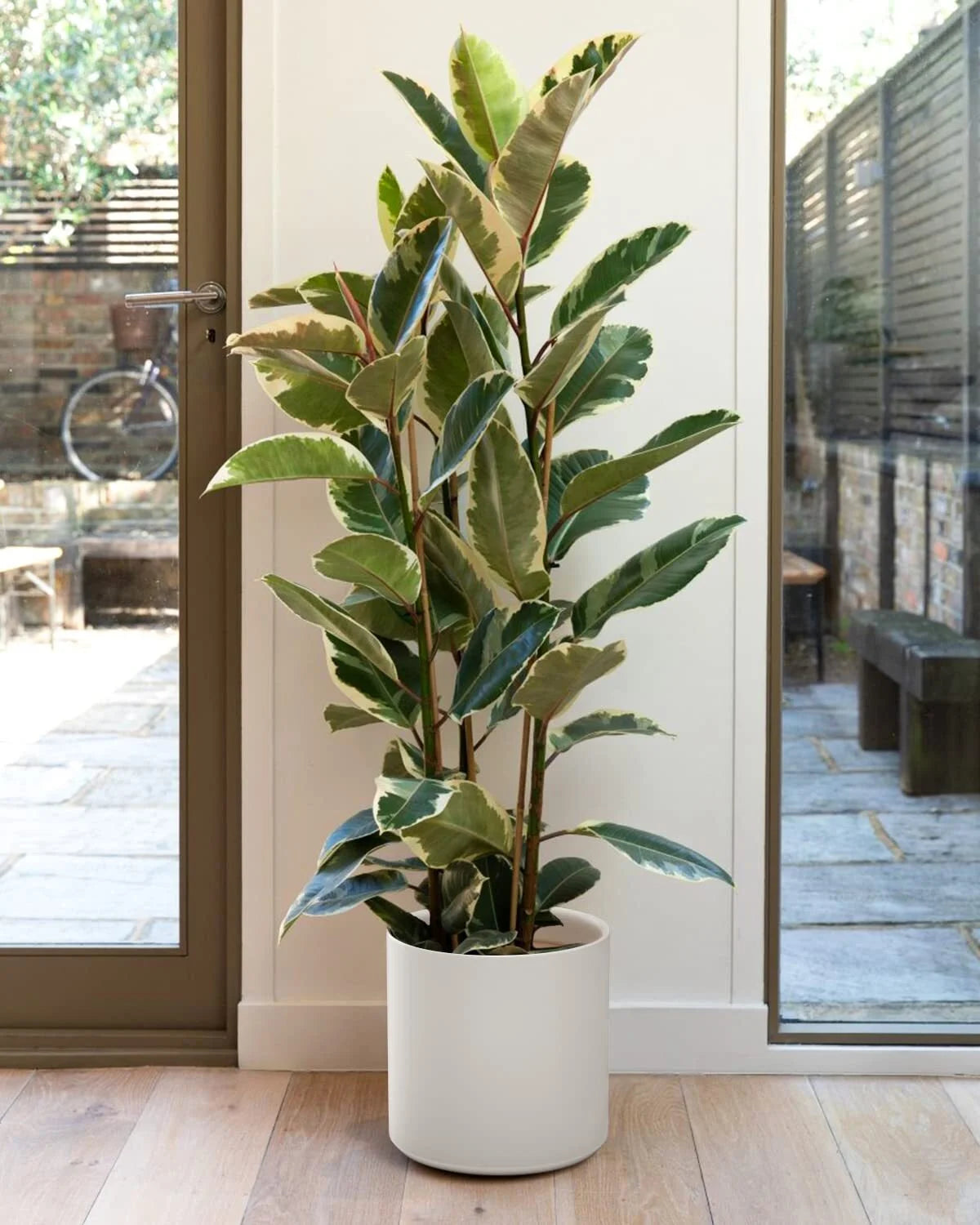 12" Ceramic Plant Pot, Large Indoor Outdoor Planter for Plants, Mid-Century Modern White Flower Pot with Drainage Hole and Plug (Plant Not Included)